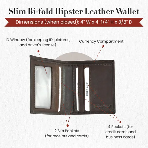 Vista 3 de Style N Craft Slim Bi-fold Hipster Leather Wallet, Full-Grain Leather Wallet