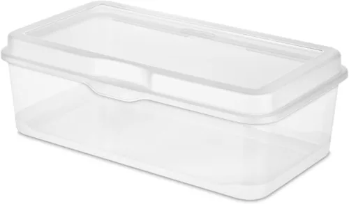 Vista 10 de Sterilite FlipTop, contenedor de almacenamiento pequeño apilable con tapa con bisagras, contenedor de plástico para organizar el escritorio