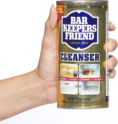 Vista 4 de Bar Keepers Friend Limpiador en polvo (12 onzas, paquete de 4 unidades), limpiador multiusos y removedor de manchas, baño, cocina y uso al aire