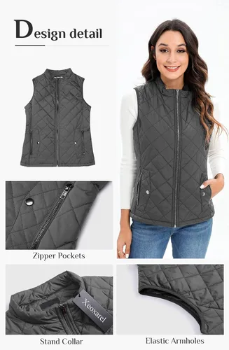 Vista 5 de Xeoxarel Chaleco acolchado para mujer, chaleco acolchado (disponible en 2 bolsillos interiores)