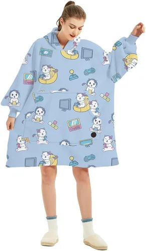 Vista 32 de THREE POODLE - Manta con capucha portátil para mujeres, sudadera con capucha de sherpa de gran tamaño para adultos hombres, mantas con capucha