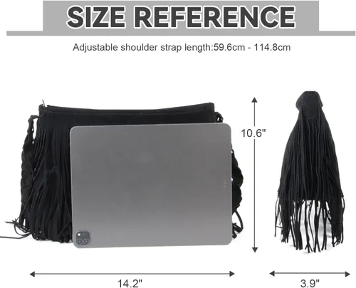 Vista 6 de Fecialy Bolsos cruzados de ante sintético con flecos para mujer, bolso de hombro hippie occidental, bolsa de mensajero, bolsa bandolera