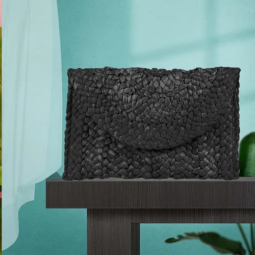 Vista 4 de HJMND Bolso tejido de paja para mujer, bolsa de playa de verano, cartera tipo sobre, bolsa de paja