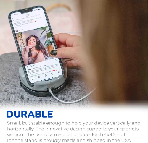Vista 5 de GoDonut Plus+ Soporte esmaltado para teléfono (base giratoria), accesorio de montaje portátil, acceso al puerto de carga, compatible con tabletas