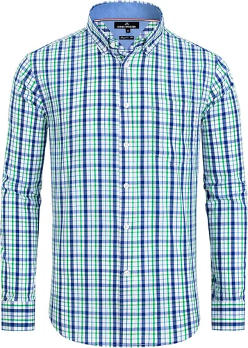 Vista 10 de Alimens & Gentle - Camisas a cuadros con botones para hombre, camisas de vestir de manga larga, de algodón, corte estándar Negro (Black Gingham)