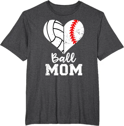 Vista 19 de Ball Mom Heart Funny Baseball Voleibol Mom - Camiseta para mamá, Negro, S
