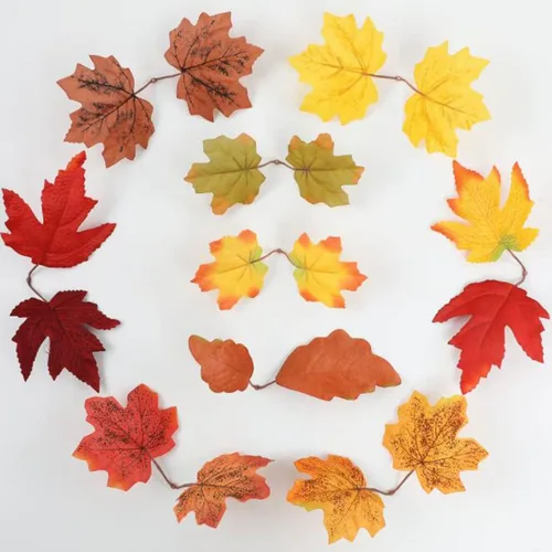 Vista 2 de 100 piezas de hojas de arce artificiales, hojas de otoño y otoño, guirnalda mixta surtida para manualidades, bodas, festivales, decoraciones