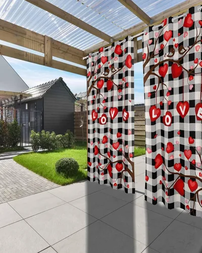 Vista 3 de Plaid Love-Tree Outdoor Curtains for Patio Waterproof Drapery,Grommet Window Curtain Living Room,Bedroom,Doorway,Kitchen,Cafe,Porch Drapes Saint