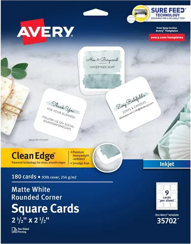 Vista 14 de Tarjetas de empresa, de Avery, bordes lisos, imprimibles, para impresoras de inyección, color blanco mate, Blanco
