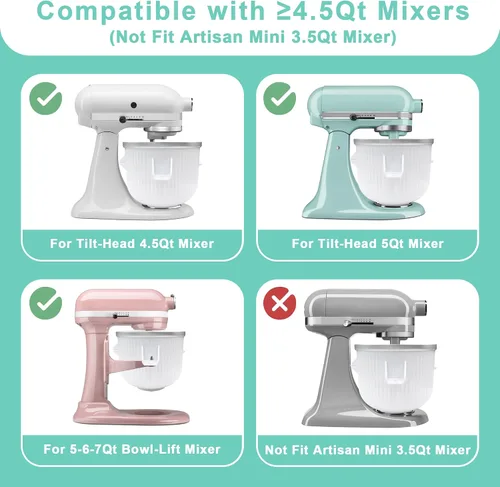 Vista 4 de KitchenAid - Accesorio para máquina de helados para batidora de pie, cuenco de helado de 2 cuartos de galón compatible con batidoras de soporte