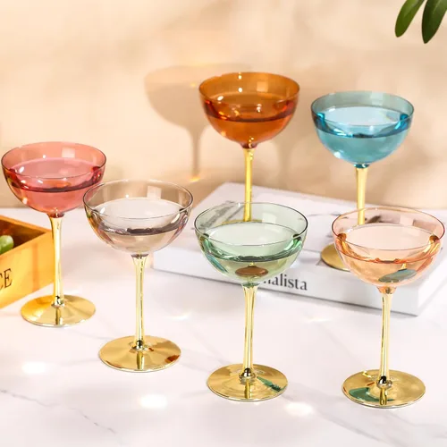 Vista 9 de Juego de 6 Copas de Martini Rosas Cyrelwing Juego de Copas Coupe de Color Rosa Pálido para Espresso, Martini, Champán