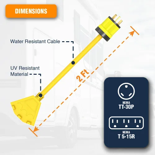 Vista 3 de Journeyman Pro - Adaptador de cable de alimentación para generador L5-30 o TT-30P a triple 5-15R, divisor de 30 A a 15A/110 V Cables