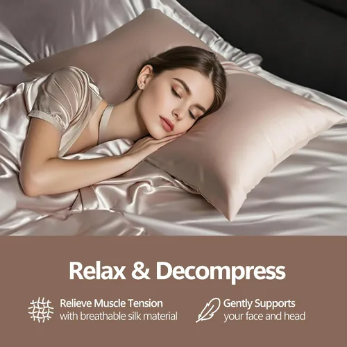 Vista 2 de Fundas de Almohada de Seda - Funda de Almohada de Lujo 6A 100% Seda de Morera para Cabello y Piel - Antiarrugas, Refrescante y Suave, Cremallera