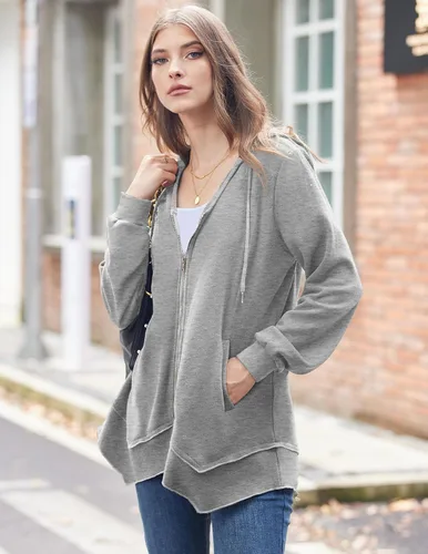 Vista 4 de Zeagoo Sudadera con capucha y cremallera para mujer, ligera, casual, con bolsillos