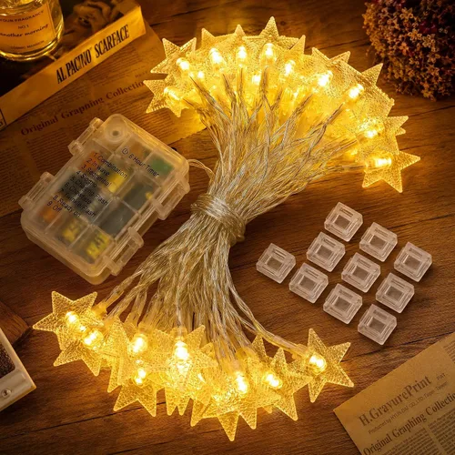 Vista 7 de WesGen - Luces de Navidad, tira de luces de copo de nieve con cambio de color, funciona con pilas, impermeable, 20 pies, 40 luces LED