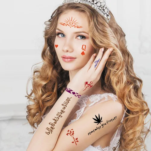 Vista 2 de 20 hojas de plantillas de tatuaje, 856 piezas de plantillas de kit de tatuaje de aerógrafo de henna para niñas y niños, tatuajes temporales
