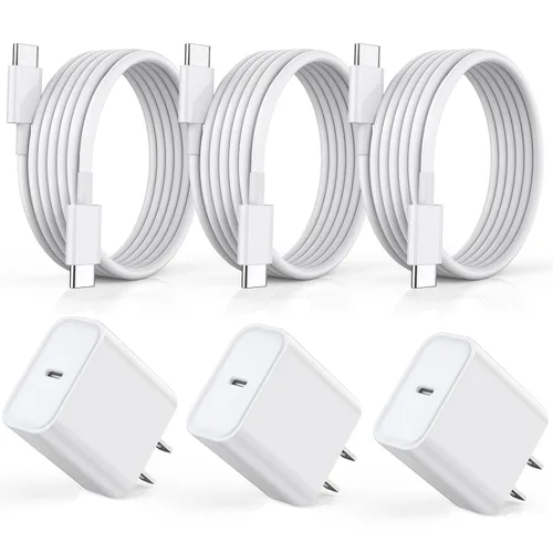 Vista 6 de Cargador para iPhone 14, paquete de 2 cables de carga rápida USB de 10 pies, cable Lightning de carga rápida, bloque de enchufe USB tipo C con cable