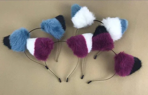 Vista 3 de Happylifehere Diadema larga de pelo con orejas de zorro de gato, diadema para el pelo, disfraz de Halloween y gatito