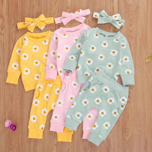 Vista 2 de Conjunto de 3 piezas de ropa de manga larga para bebé y niña, camiseta y pantalones