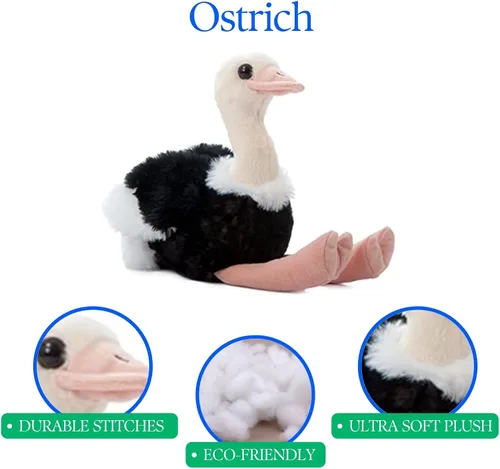 Vista 3 de The Petting Zoo Peluche de avestruz, regalos para niños, animales salvajes del zoológico Onez, juguete de peluche de avestruz de 9 pulgadas