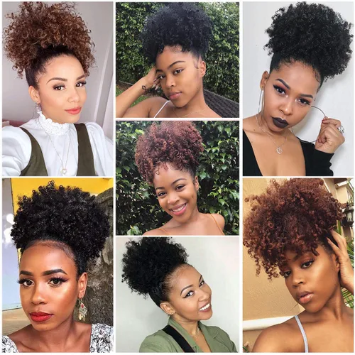 Vista 3 de Afro Puff Cola de caballo con cordón sintético corto rizado piña cola de caballo dona Chignon postizos peluca 4.06 oz Wrap Updo extensiones de 1b