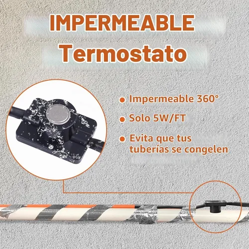 Vista 5 de Cupohus - Cinta térmica de 3 pies para tuberías de agua con termostato