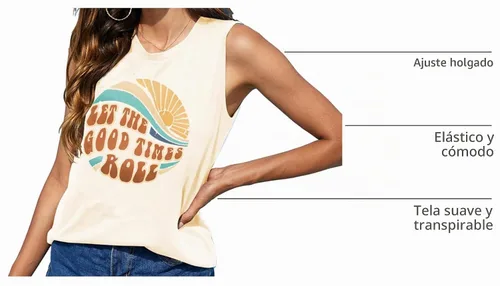 Vista 4 de Hount Camisetas sin mangas para mujer, estilo casual, holgadas, con gráficos, cómodas, para verano, básicas, camisetas tipo túnica 10-beige