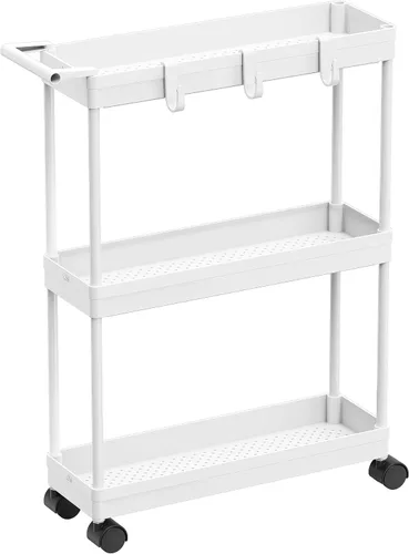 Vista 10 de Simple Houseware Carrito de almacenamiento delgado/estrecho de 3 niveles con asa, 5.5 pulgadas de ancho x 26.5 pulgadas de alto, organizador rodante