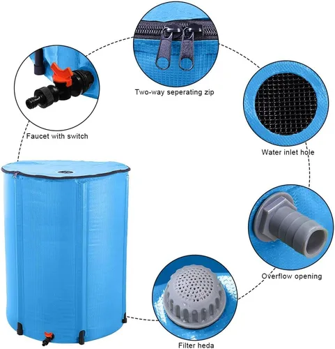 Vista 7 de Barril de lluvia plegable, tanque de almacenamiento de agua portátil, sistema de recolección de agua de lluvia, contenedor colector de agua con kit