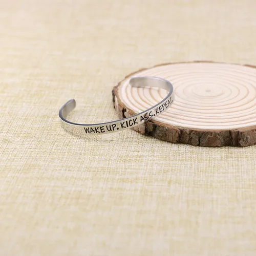 Vista 2 de Pulsera estampada a mano para mujer, joyería femenina de acero inoxidable