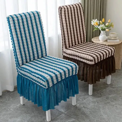 Vista 2 de Paquete de 2 fundas elásticas universales para sillas de comedor con falda, funda minimalista moderna para silla de sirsaca tridimensional, funda