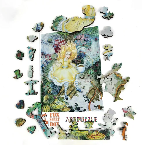 Vista 3 de Paquete de madera para adultos con piezas de forma única, fabricado en Estados Unidos por FoxSmartBox - 250 piezas - Alice's Fantasies