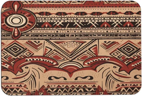 Vista 14 de Tapetes de baño para baño, color rojo, beige, marrón oscuro, patrón de tribu secreta, estilo bohemio, absorbente de agua, antideslizante, alfombra