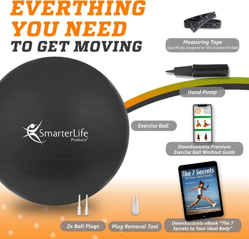 Vista 7 de SmarterLife - Pelota de yoga y ejercicio para fitness, equilibrio, estabilidad o embarazo, pelota para entrenamiento de tronco y terapia física