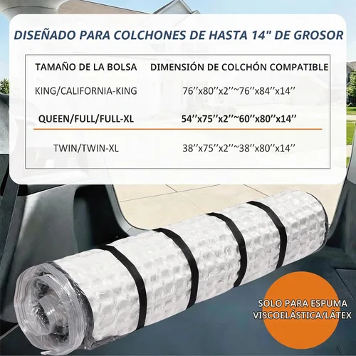 Vista 5 de Bolsa de vacío para colchón de espuma con 4 correas ajustables, Queen/Full