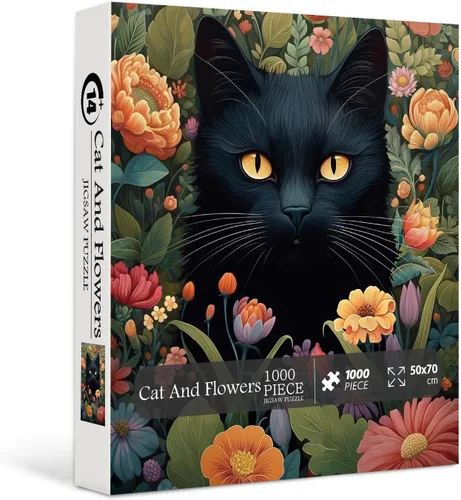 Vista 8 de Rompecabezas vintage de gatos para adultos de 1000 piezas en adelante, colección de rompecabezas de flores de PICKFORU animales y plantas