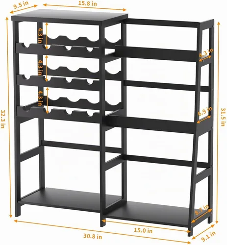 Vista 4 de VASMIA Soporte versátil para licor para bar en el hogar, estante para vino, mesa de bar con botella de licor trapezoidal de bambú, gabinete