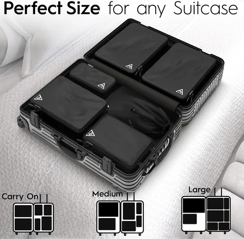 Vista 3 de Cubos de embalaje de compresión de lujo de 8 piezas para viajes, maximiza el espacio en el equipaje con diseño HybridMax de doble capacidad, bolsas