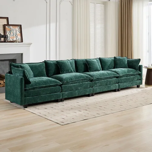 Vista 4 de Sofá modular seccional, nube con cojín de doble capa, flexible en forma de L para sala de estar, dormitorio, apartamento, tela de chenilla tapizada