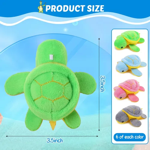 Vista 3 de HyDren 24 piezas de juguete de tortuga pequeña de peluche a granel, tortuga marina suave de peluche, tortuga adorable de peluche, juguete