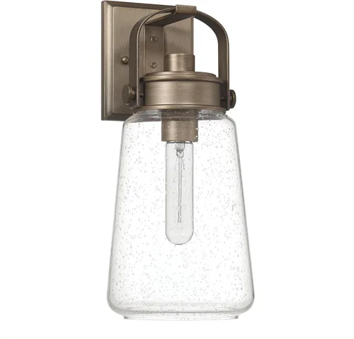 Vista 6 de Gage - Lámpara industrial de vidrio y metal para exteriores, color oro toscano