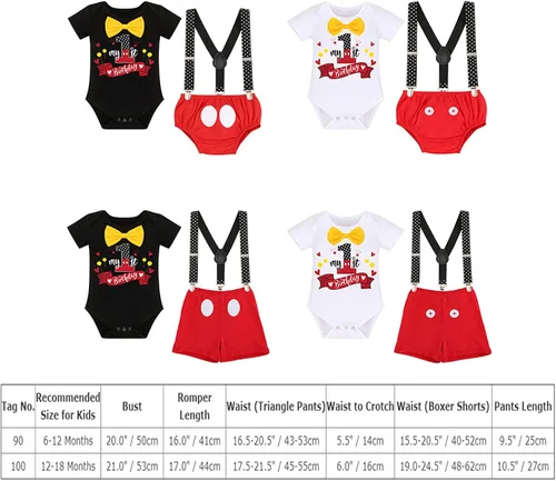 Vista 6 de IDOPIP Traje de bebé niño para 1er y 2 cumpleaños con corbatín y tirantes, pantalones cortos con diadema para fiesta de fotos