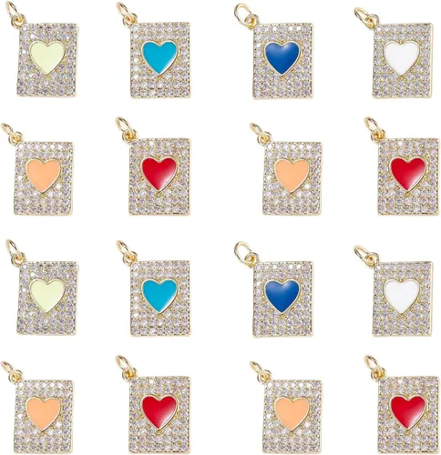 Vista 13 de Ipotkitt - 20 piezas de dijes de cobre con circonita cúbica micropavé en forma de flor con anillo de salto, dijes con forma de planta y flor