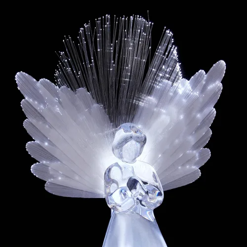 Vista 8 de Alpine Corporation Adorno para la Copa del Árbol de Ángel de 11 pulgadas de alto con alas de fibra óptica y luz LED, con función de temporizador