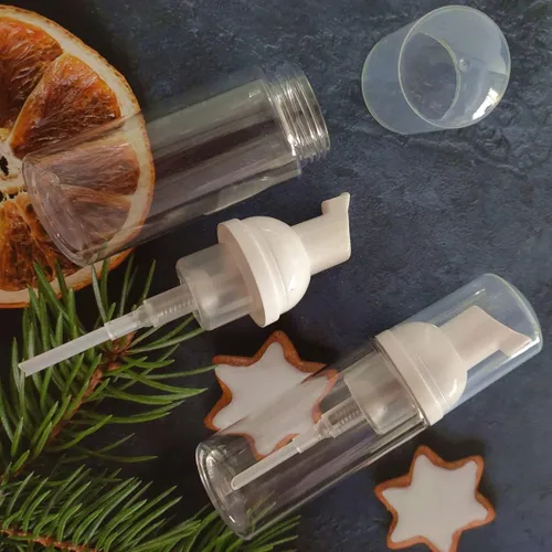 Vista 6 de Bomba dispensadora de espuma transparente vacía y recargable de 1.69 onzas, mini botellas de embalaje de espuma líquida de viaje, contenedor