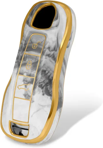 Vista 7 de Funda para llavero Porsche, funda de TPU suave premium compatible con Porsche 911 Cayenne Panamera Macan (patrón celadón) Smart TPU 3/4 Button Key