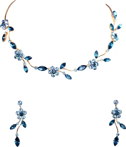 Vista 24 de Faship - Juego de collar y aretes con cristales de imitación florales AB