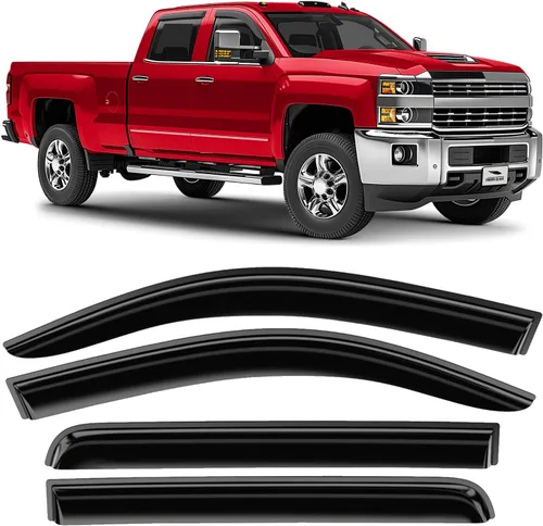 Vista 49 de Voron Glass Protectores de lluvia extra duraderos con cinta adhesiva para Chevrolet (Chevy) Silverado 2500HD/3500HD 2007-2014 cabina extendida Negro