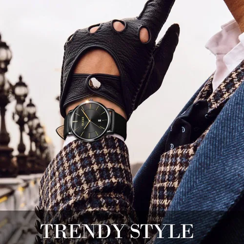 Vista 6 de OLEVS Reloj para hombre, de lujo, ligero, de cuero, impermeable, con movimiento japonés, para hombre, con fecha, calendario, minimalista, ultrafino