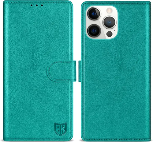 Vista 29 de ZZXX Funda tipo cartera para iPhone 14 Plus con bloqueo RFID, ranura para tarjetas, función atril, cierre magnético, funda protectora de cuero Negro